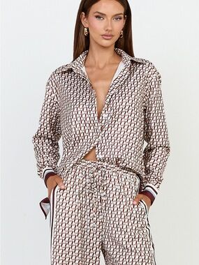 NWT Showpo Brown and White Geometric Button Down Shirt